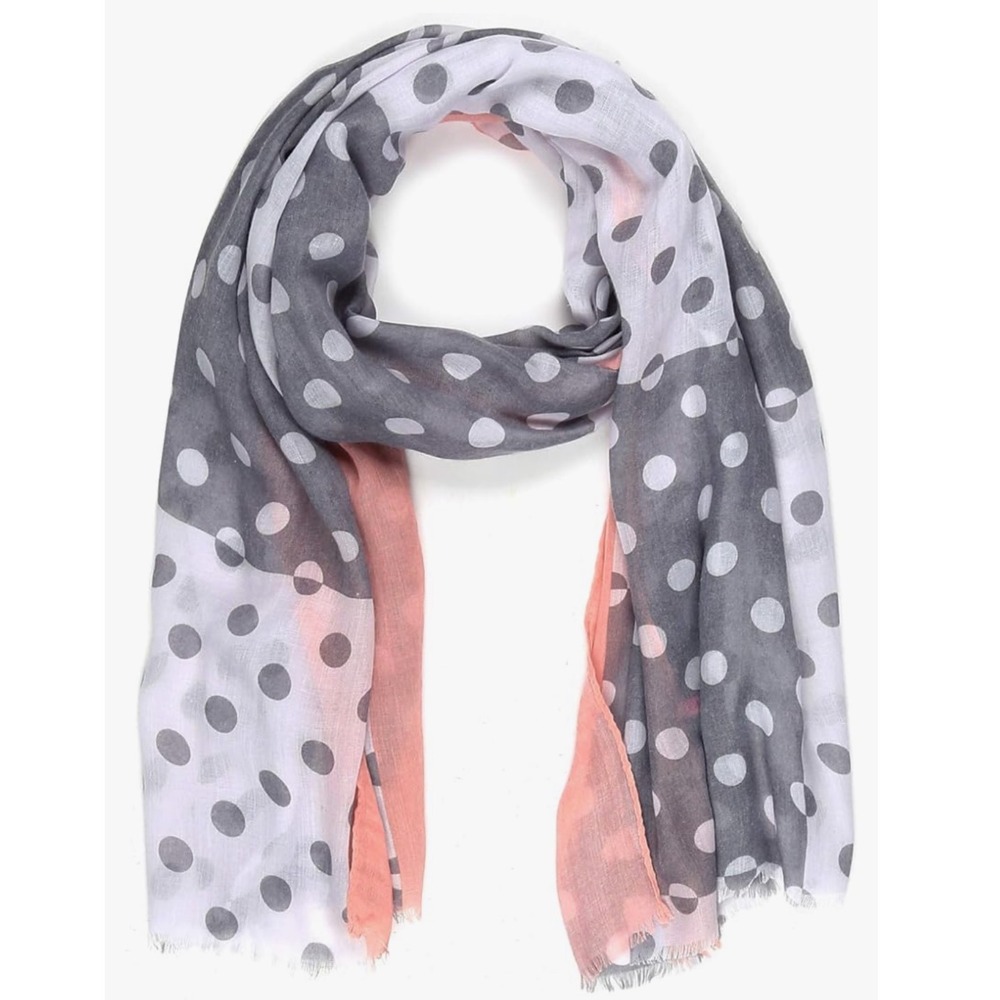 Women Grey And White Polka Dot Print Wraparound Scarf 70x28